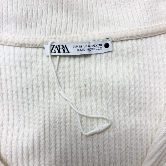 ZARA Sweater Dress Ivory Short Sleeves Quarter Zip Ribbed Knit Size Size M - Picture 6 of 11
